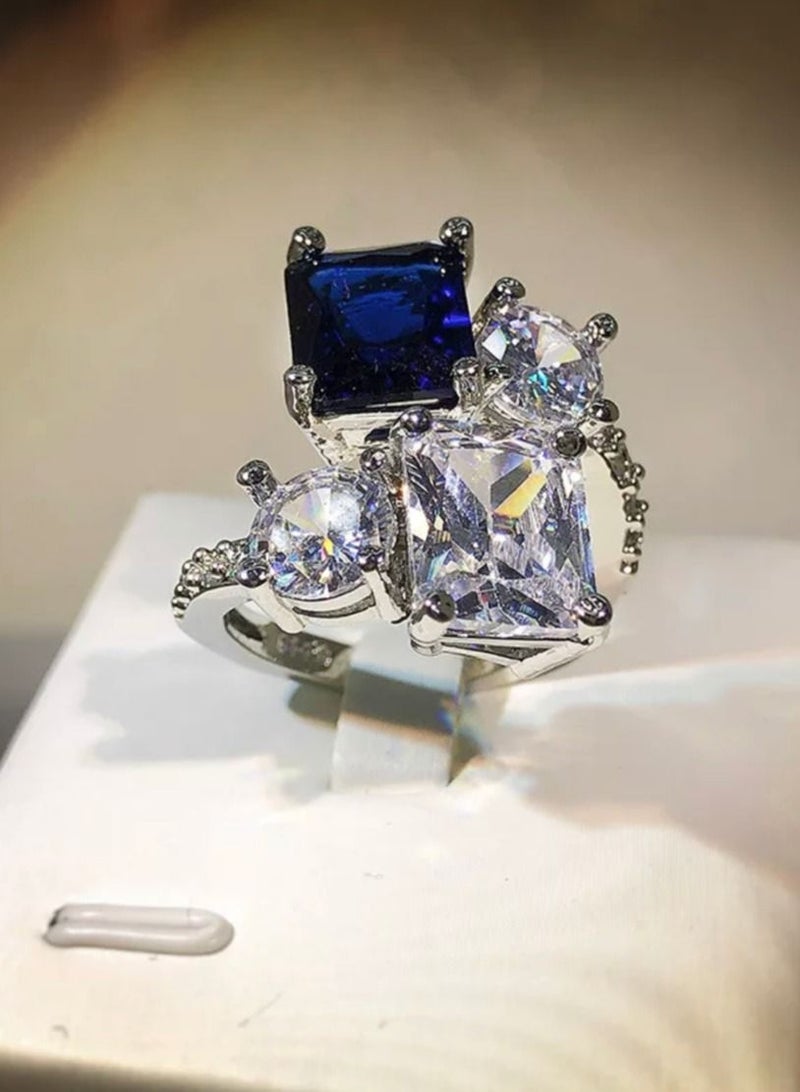استراتيجية خاتم من الفضة الإسترليني عيار 925 مرصع بحجر الزركون المرصع بالياقوت الصناعي - Image 1