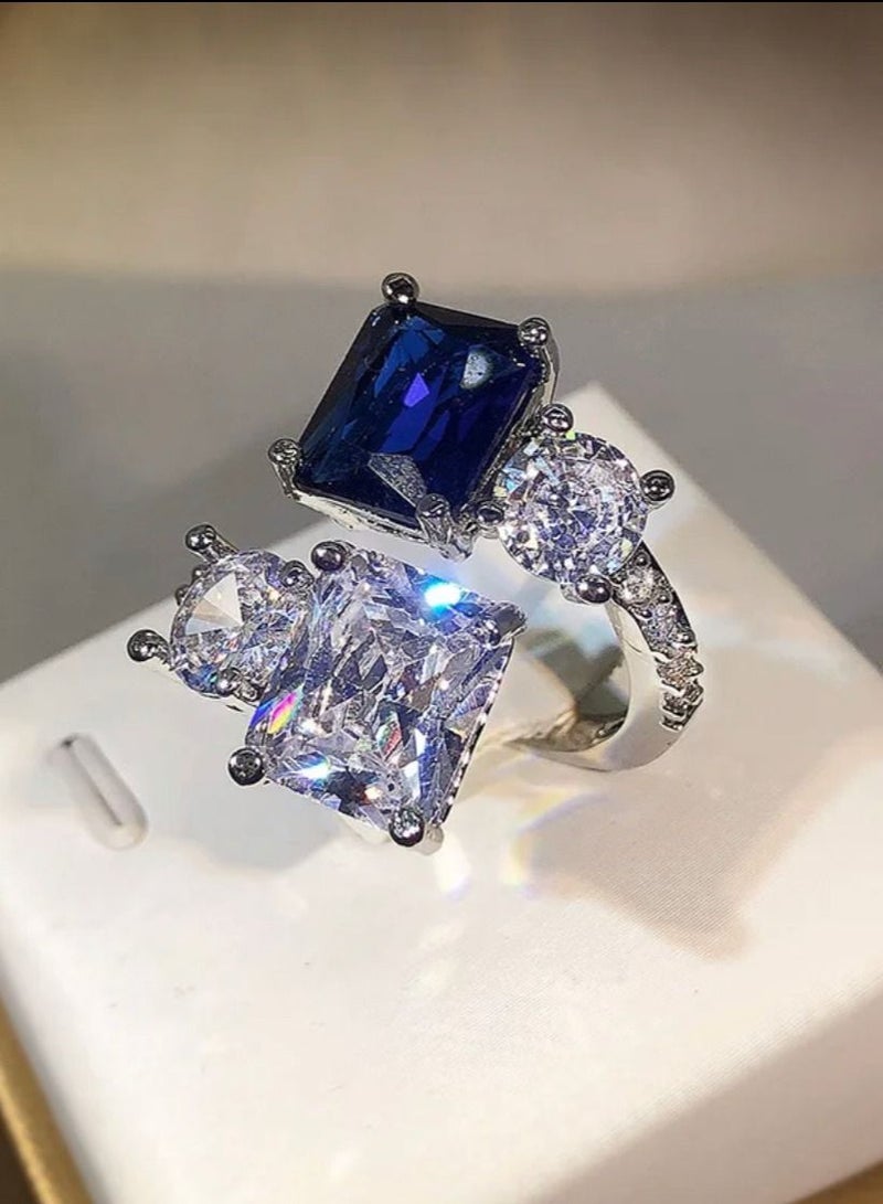 استراتيجية خاتم من الفضة الإسترليني عيار 925 مرصع بحجر الزركون المرصع بالياقوت الصناعي - Image 2