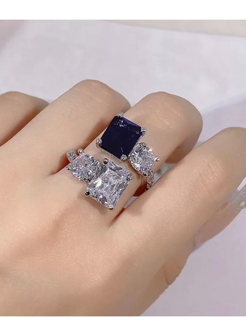 استراتيجية خاتم من الفضة الإسترليني عيار 925 مرصع بحجر الزركون المرصع بالياقوت الصناعي - Image 3