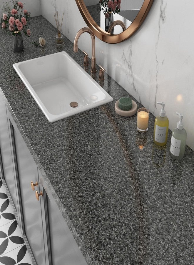 LaCheery Black Granite Countertop Contact Paper 160 x 36 Inch Wide Counter Top Peel and Stick Waterproof Contact Paper for Bathroom Kitchen Countertops Terrazzo Wallpaper Self Adhesive Vinyl Wrap Desk - Image 4
