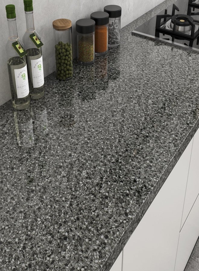 LaCheery Black Granite Countertop Contact Paper 160 x 36 Inch Wide Counter Top Peel and Stick Waterproof Contact Paper for Bathroom Kitchen Countertops Terrazzo Wallpaper Self Adhesive Vinyl Wrap Desk - Image 1