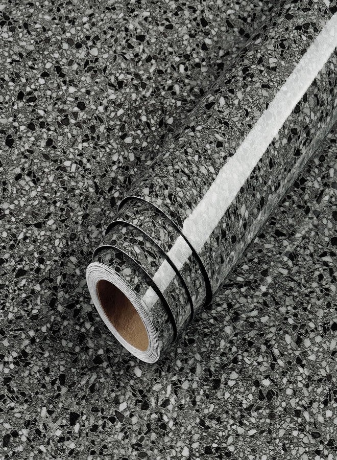 LaCheery Black Granite Countertop Contact Paper 160 x 36 Inch Wide Counter Top Peel and Stick Waterproof Contact Paper for Bathroom Kitchen Countertops Terrazzo Wallpaper Self Adhesive Vinyl Wrap Desk - Image 2