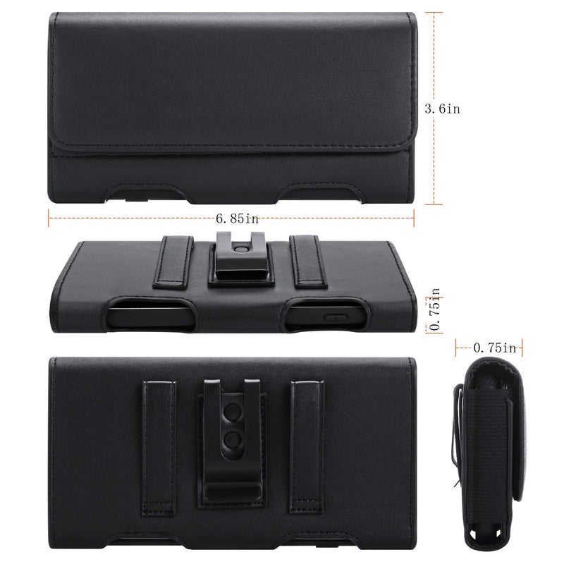 BECPLT for Galaxy S25 Ultra S24 Ultra S23 Ultra S22 Ultra 5G Note 20 Ultra 5G Note 10+ Plus 5G Holster Black Leather Carrying Cell Phone Holder Belt Clip Holster Case Pouch for Galaxy A14 5G S21 Ultra - Image 4
