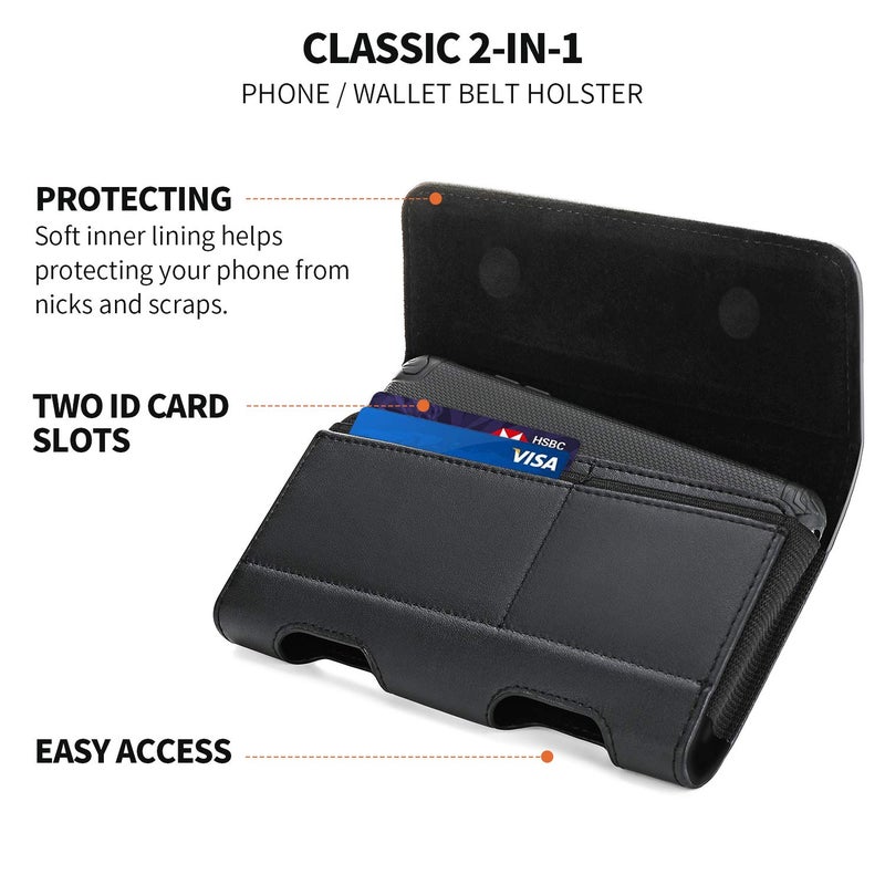 BECPLT for Galaxy S25 Ultra S24 Ultra S23 Ultra S22 Ultra 5G Note 20 Ultra 5G Note 10+ Plus 5G Holster Black Leather Carrying Cell Phone Holder Belt Clip Holster Case Pouch for Galaxy A14 5G S21 Ultra - Image 2