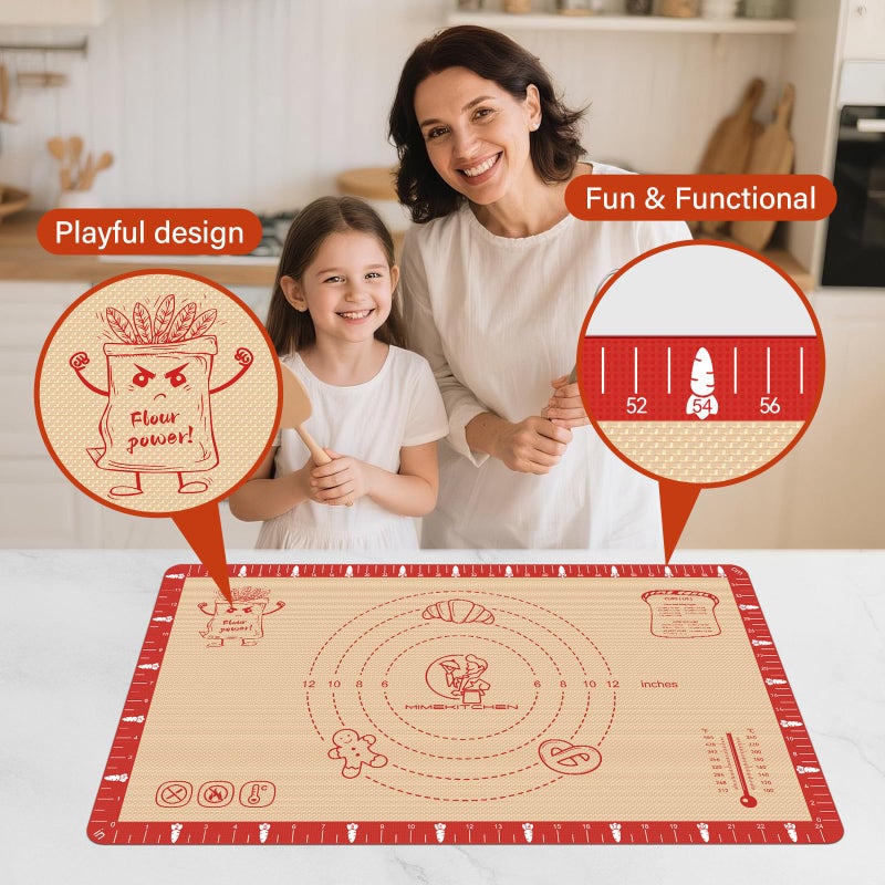 Mimekitchen Extra Thick Silicone Baking Mat with Recipes - 26x16 inch Non Stick Pastry Mat with Measurements for Sourdough, Macarons, Bread, Pizza, Dough Rolling, Kneading, Heat Resistant to 480Â°F Gift for Baker - Image 3