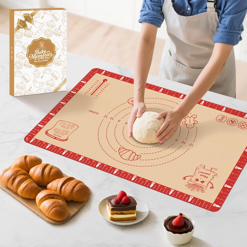 Mimekitchen Extra Thick Silicone Baking Mat with Recipes - 26x16 inch Non Stick Pastry Mat with Measurements for Sourdough, Macarons, Bread, Pizza, Dough Rolling, Kneading, Heat Resistant to 480Â°F Gift for Baker - Image 1