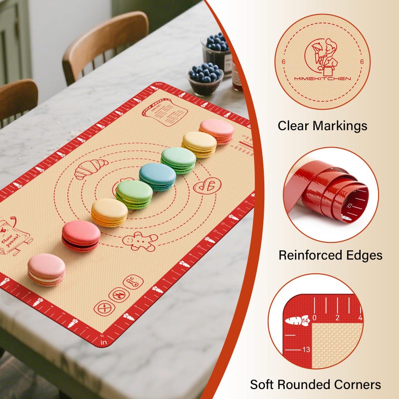 Mimekitchen Extra Thick Silicone Baking Mat with Recipes - 26x16 inch Non Stick Pastry Mat with Measurements for Sourdough, Macarons, Bread, Pizza, Dough Rolling, Kneading, Heat Resistant to 480Â°F Gift for Baker - Image 5