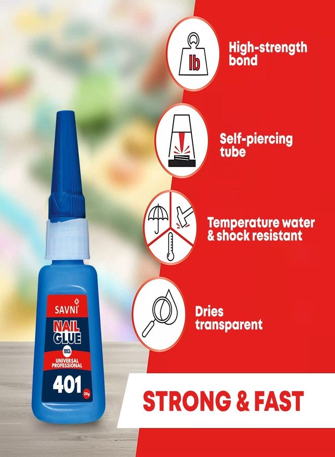 SAVNI Nail Glue 401 Super Strong False Rapid Fix Adhesive to Dry Nails Quickly Instant Nail Art 20g Each (Pack of 1) - Image 3