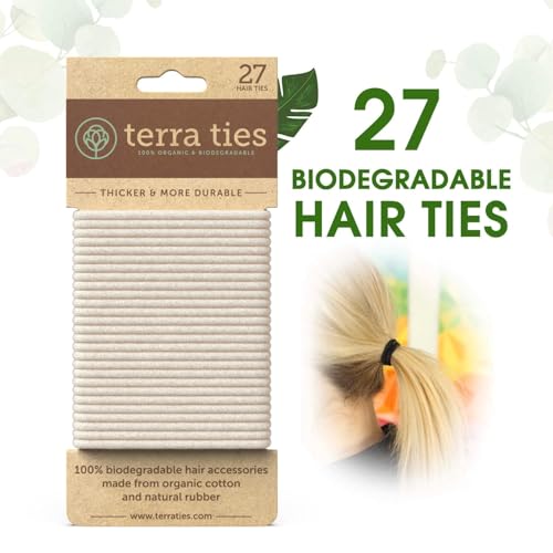 Terra Ties BIODEGRADABLE Elastic Hair Ties for Women Men Organic No Crease Blonde Hair Tie Ponytail Holders and Hairties for Buns Plastic Free Hairbands for Women and Mens Hair 5mm 27 count - Image 3