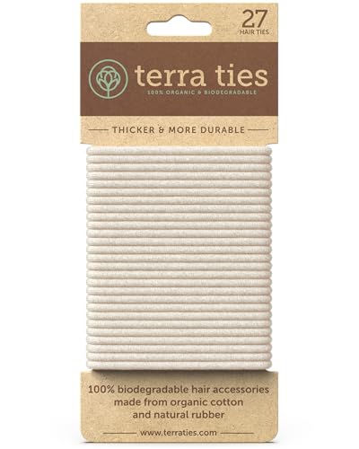 Terra Ties BIODEGRADABLE Elastic Hair Ties for Women Men Organic No Crease Blonde Hair Tie Ponytail Holders and Hairties for Buns Plastic Free Hairbands for Women and Mens Hair 5mm 27 count - Image 1