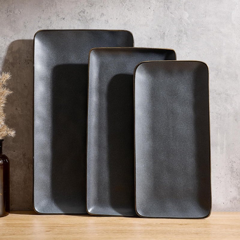 Famiware Rectangular Serving Platters Set - 3 Sizes, Dishwasher Safe, Matte Dark Charcoal - Image 1