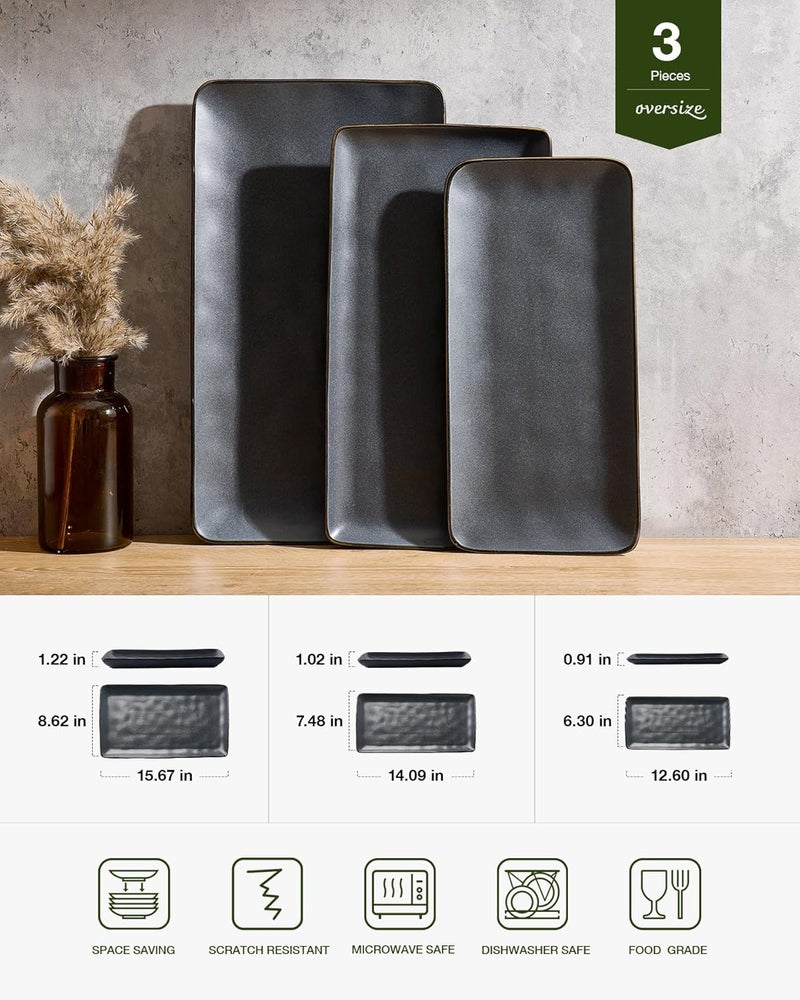 Famiware Rectangular Serving Platters Set - 3 Sizes, Dishwasher Safe, Matte Dark Charcoal - Image 2