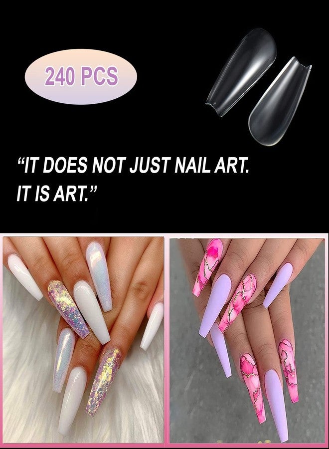 SYGA Transparent Almond Acrylic False Nails, 240pcs (Pack of 1) - Strong, Non Toxic, Full Well Tips - Image 2