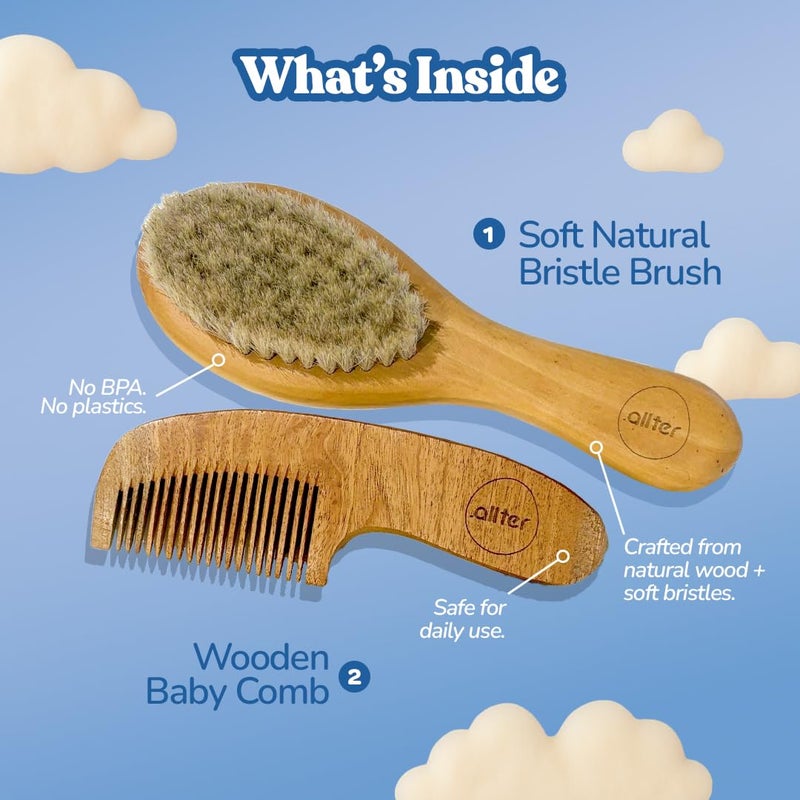 .allter Baby Hairbrush & Neem Comb – Set of 2 | Neem Comb & Natural Bristle Hair Brush for Newborn & Toddlers | Gentle Haircare for Delicate Scalps - Image 3
