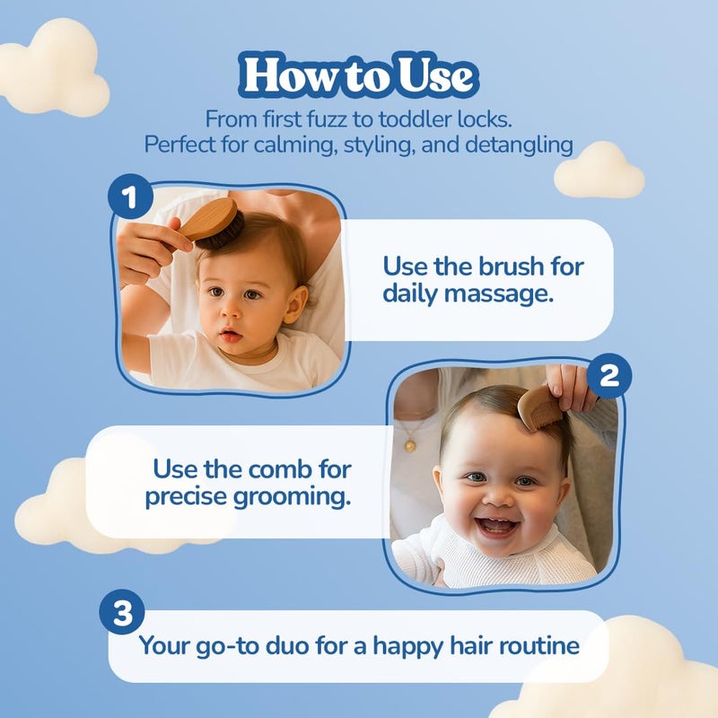 .allter Baby Hairbrush & Neem Comb – Set of 2 | Neem Comb & Natural Bristle Hair Brush for Newborn & Toddlers | Gentle Haircare for Delicate Scalps - Image 5