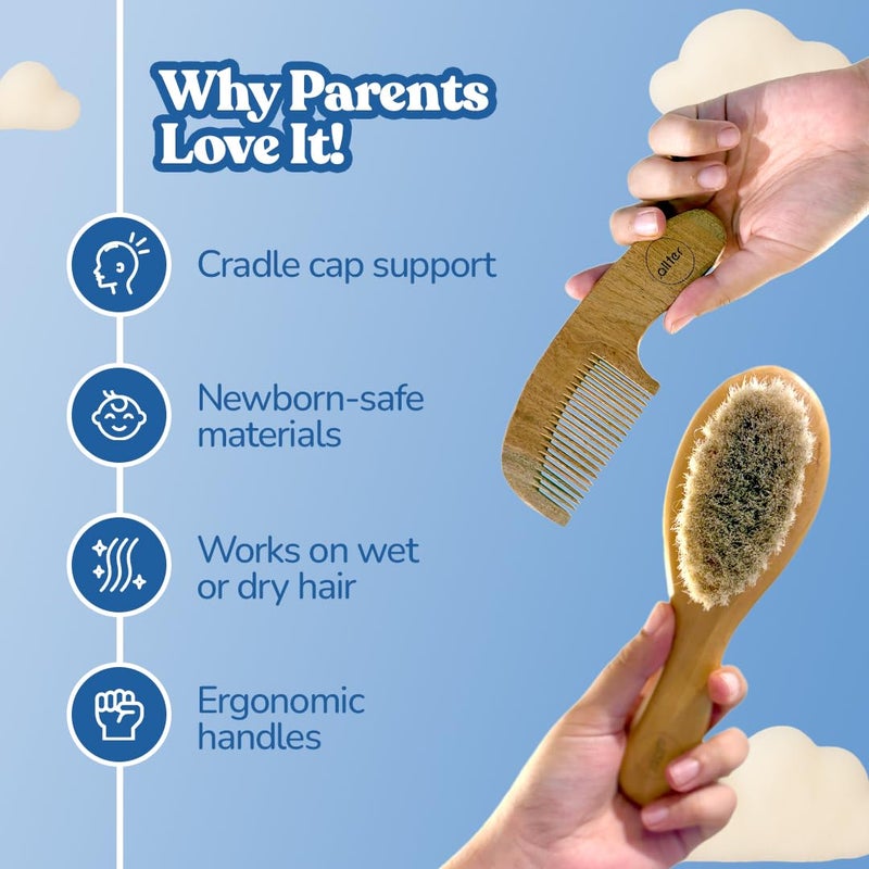 .allter Baby Hairbrush & Neem Comb – Set of 2 | Neem Comb & Natural Bristle Hair Brush for Newborn & Toddlers | Gentle Haircare for Delicate Scalps - Image 4