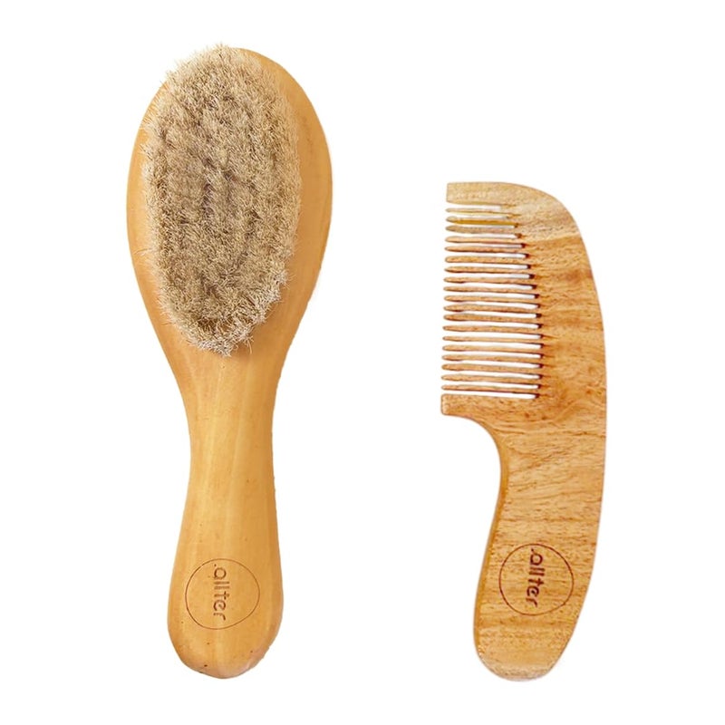 .allter Baby Hairbrush & Neem Comb – Set of 2 | Neem Comb & Natural Bristle Hair Brush for Newborn & Toddlers | Gentle Haircare for Delicate Scalps - Image 1