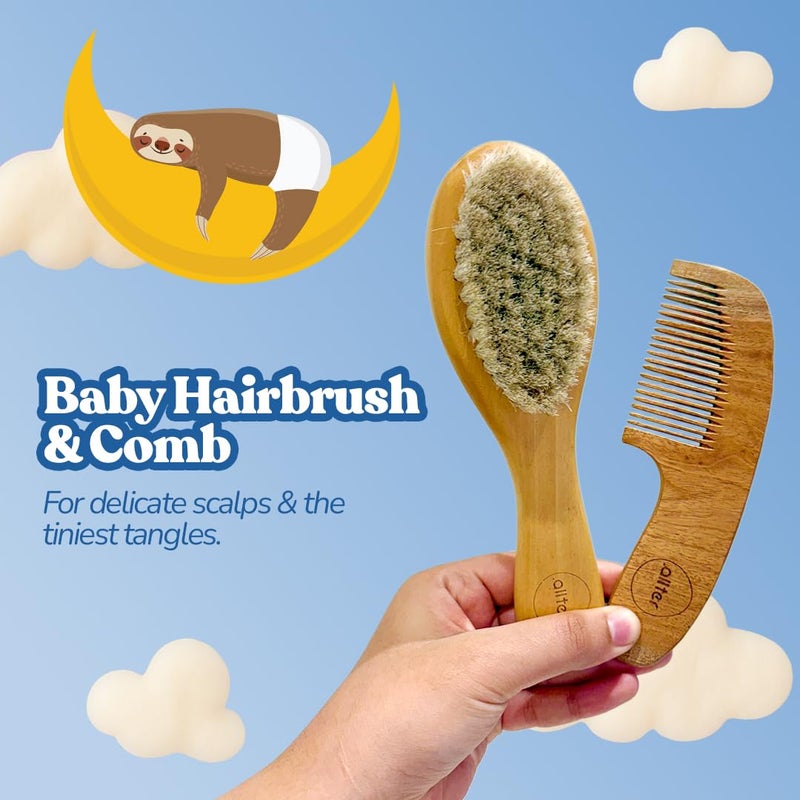 .allter Baby Hairbrush & Neem Comb – Set of 2 | Neem Comb & Natural Bristle Hair Brush for Newborn & Toddlers | Gentle Haircare for Delicate Scalps - Image 2