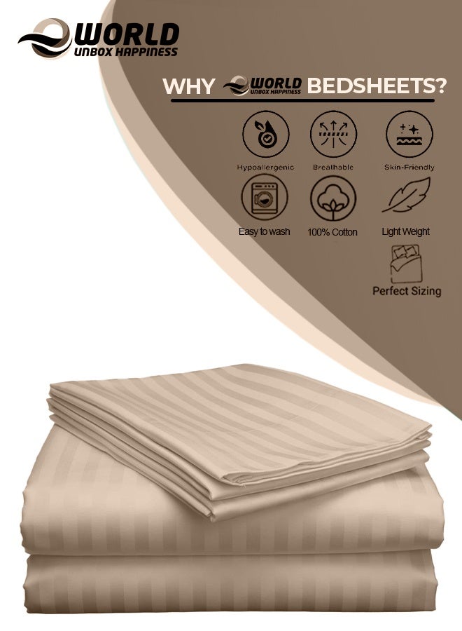 Eworld 3 Piece Super King Cream Striped Bed Sheet Set – Ultra-Soft Microfiber Striped Sheet & 2 Pillowcases, Breathable Luxury Bedding for Home & Hotel Use - Image 2