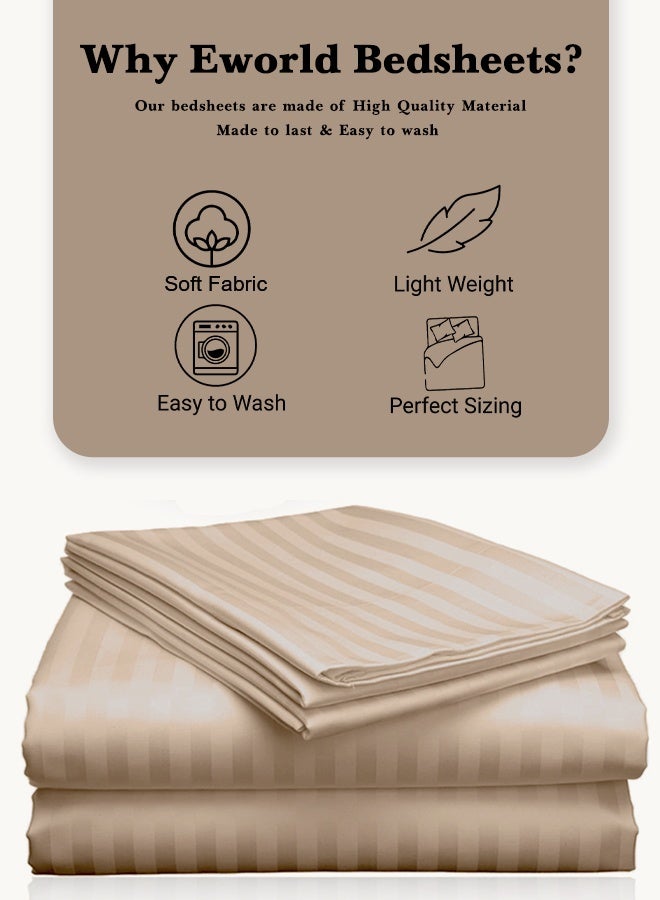 Eworld 3 Piece Super King Cream Striped Bed Sheet Set – Ultra-Soft Microfiber Striped Sheet & 2 Pillowcases, Breathable Luxury Bedding for Home & Hotel Use - Image 3