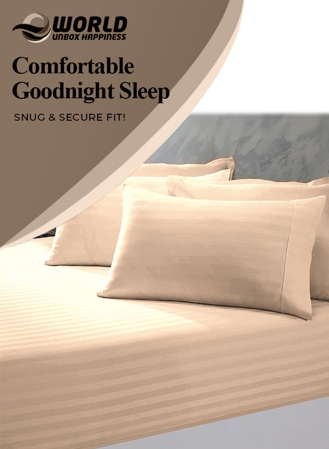 Eworld 3 Piece Super King Cream Striped Bed Sheet Set – Ultra-Soft Microfiber Striped Sheet & 2 Pillowcases, Breathable Luxury Bedding for Home & Hotel Use - Image 4