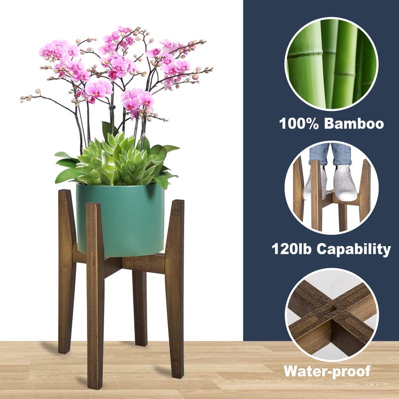 OERGKE Adjustable Plant Stand, Bamboo Mid Century Modern Indoor Plants Stands, Corner Flower Holder for Living Room, Fits 8 to 12 Inches Pots, (Pot & Plant Not Included)(Walnut, 1 Pack) - Image 2