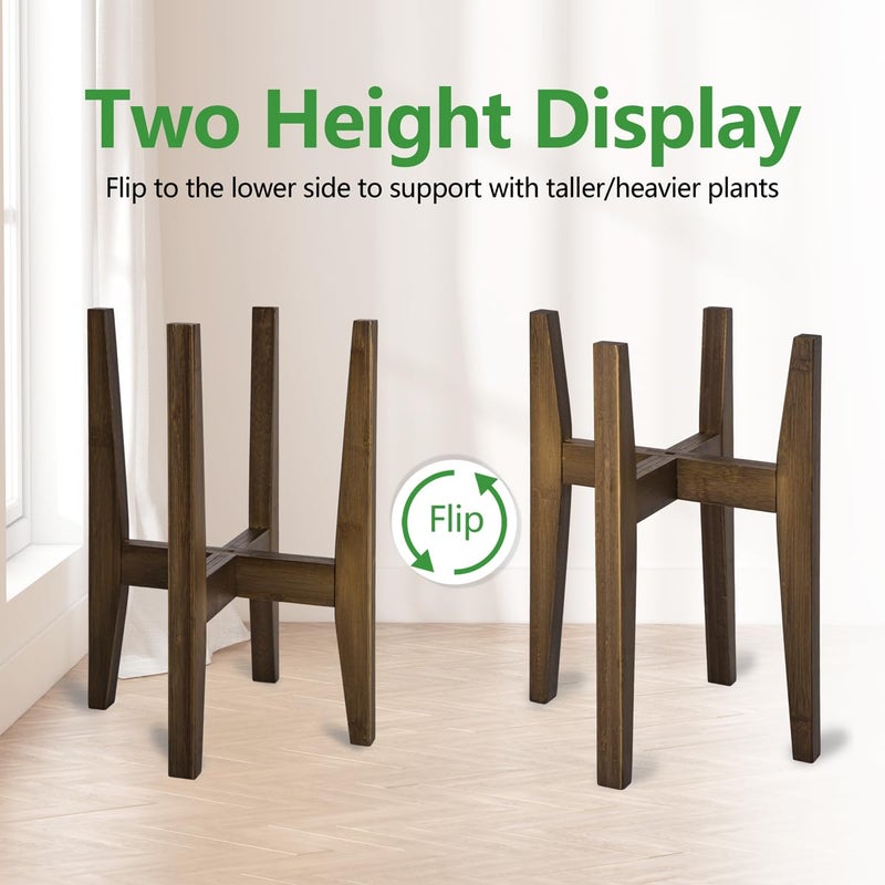 OERGKE Adjustable Plant Stand, Bamboo Mid Century Modern Indoor Plants Stands, Corner Flower Holder for Living Room, Fits 8 to 12 Inches Pots, (Pot & Plant Not Included)(Walnut, 1 Pack) - Image 4