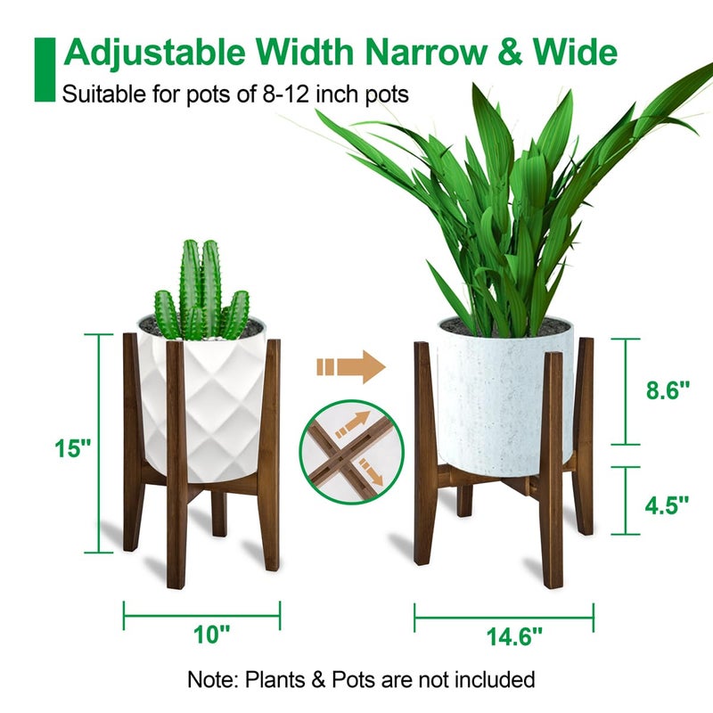 OERGKE Adjustable Plant Stand, Bamboo Mid Century Modern Indoor Plants Stands, Corner Flower Holder for Living Room, Fits 8 to 12 Inches Pots, (Pot & Plant Not Included)(Walnut, 1 Pack) - Image 3