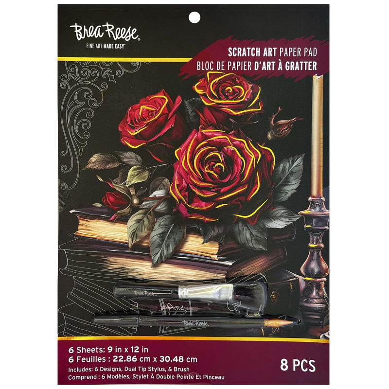 Brea Reese: Scratch Art Paper Pad - Witching Hour - 6 Designs, Guided Art, Metallic Accents, Stylus & Brush, Perforated 9x12 Pages, DIY Adult Craft - Image 1