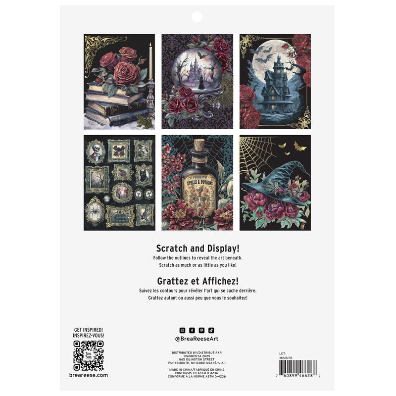 Brea Reese: Scratch Art Paper Pad - Witching Hour - 6 Designs, Guided Art, Metallic Accents, Stylus & Brush, Perforated 9x12 Pages, DIY Adult Craft - Image 2
