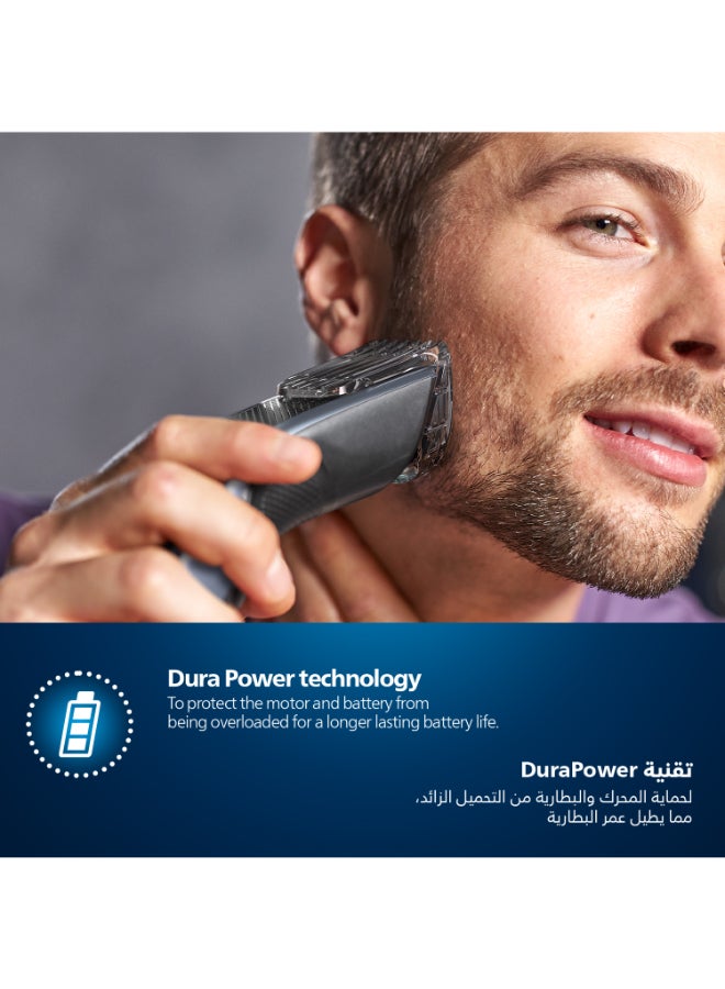ماكينة قص الشعر HC3525/13 من Philips | قص شعر سهل ومتساوٍ | شفرات ذاتية الشحذ، 13 إعداد للطول | 45 دقيقة من الاستخدام اللاسلكي، تقنية DuraPower، شفرات قابلة للغسل أسود/ رمادي