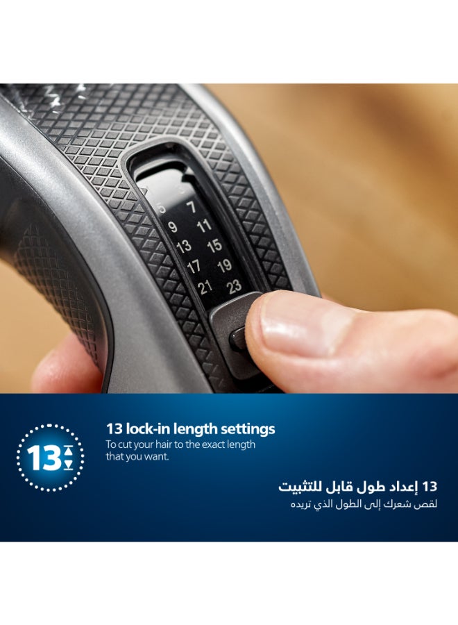 Philips Hair Clipper HC3525/13,Easy, Even Haircuts,Self-Sharpening Blades, 13 Length Settings,45min Cordless, DuraPower Tech, Washable Blades Black/Grey - Image 4