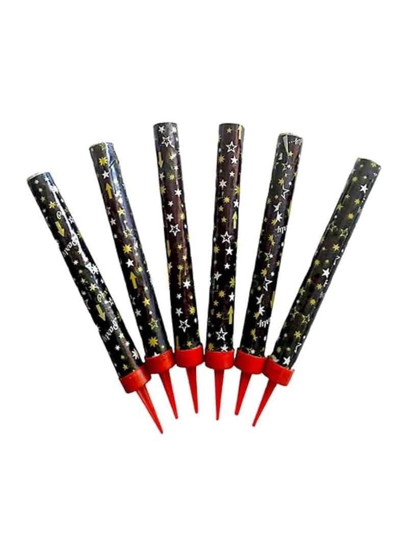 6PCs Black Sparkling Candles 12 Seconds with Candle holder, Party and Birthday Candles, Fountain Candles for Birthday Cake (15cm, Black) 