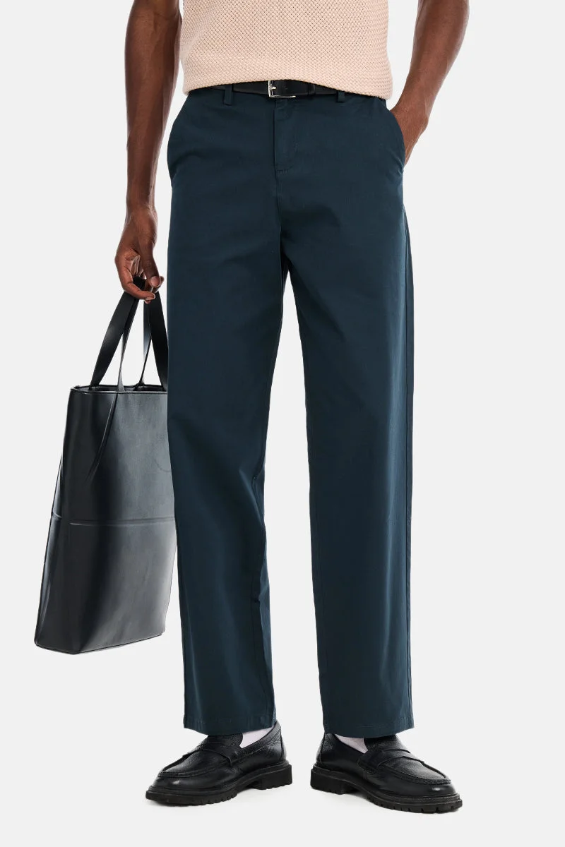 سنيتش Navy Blue Solid Wide Leg Streetwear Chinos