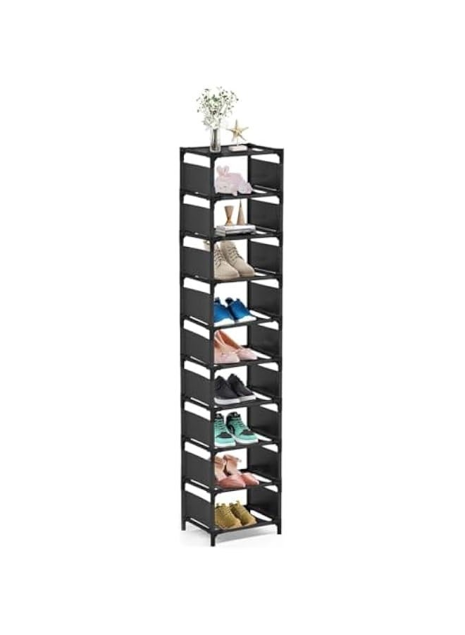 TRASSLE Space Saving 10 Pairs Tall Shoes Organizer Shoe Shelves, Narrow Shoe Rack Stackable Cubby Storage for entryway,Closet,Cabinet,Bedroom,Garage,Wardrobe, Over Door,Hallway - Image 1
