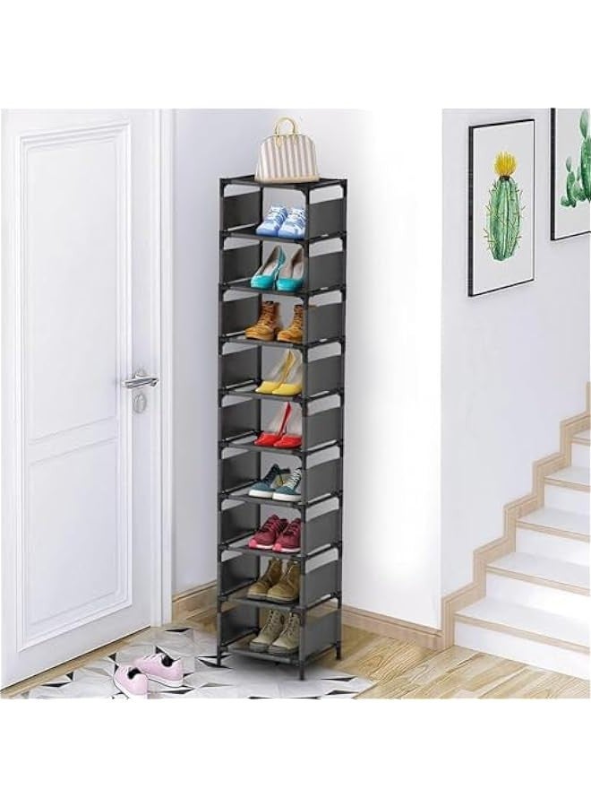 TRASSLE Space Saving 10 Pairs Tall Shoes Organizer Shoe Shelves, Narrow Shoe Rack Stackable Cubby Storage for entryway,Closet,Cabinet,Bedroom,Garage,Wardrobe, Over Door,Hallway - Image 2