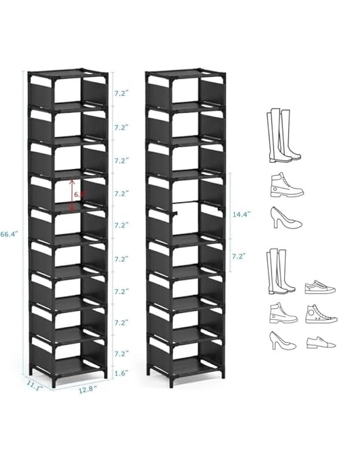 TRASSLE Space Saving 10 Pairs Tall Shoes Organizer Shoe Shelves, Narrow Shoe Rack Stackable Cubby Storage for entryway,Closet,Cabinet,Bedroom,Garage,Wardrobe, Over Door,Hallway - Image 3