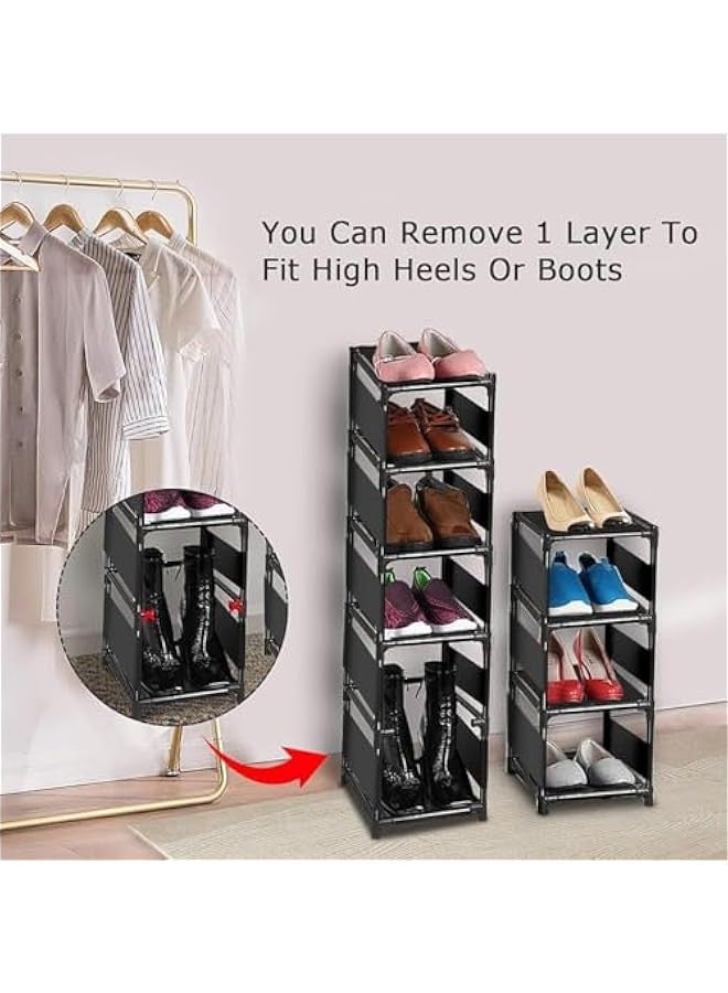 TRASSLE Space Saving 10 Pairs Tall Shoes Organizer Shoe Shelves, Narrow Shoe Rack Stackable Cubby Storage for entryway,Closet,Cabinet,Bedroom,Garage,Wardrobe, Over Door,Hallway - Image 4