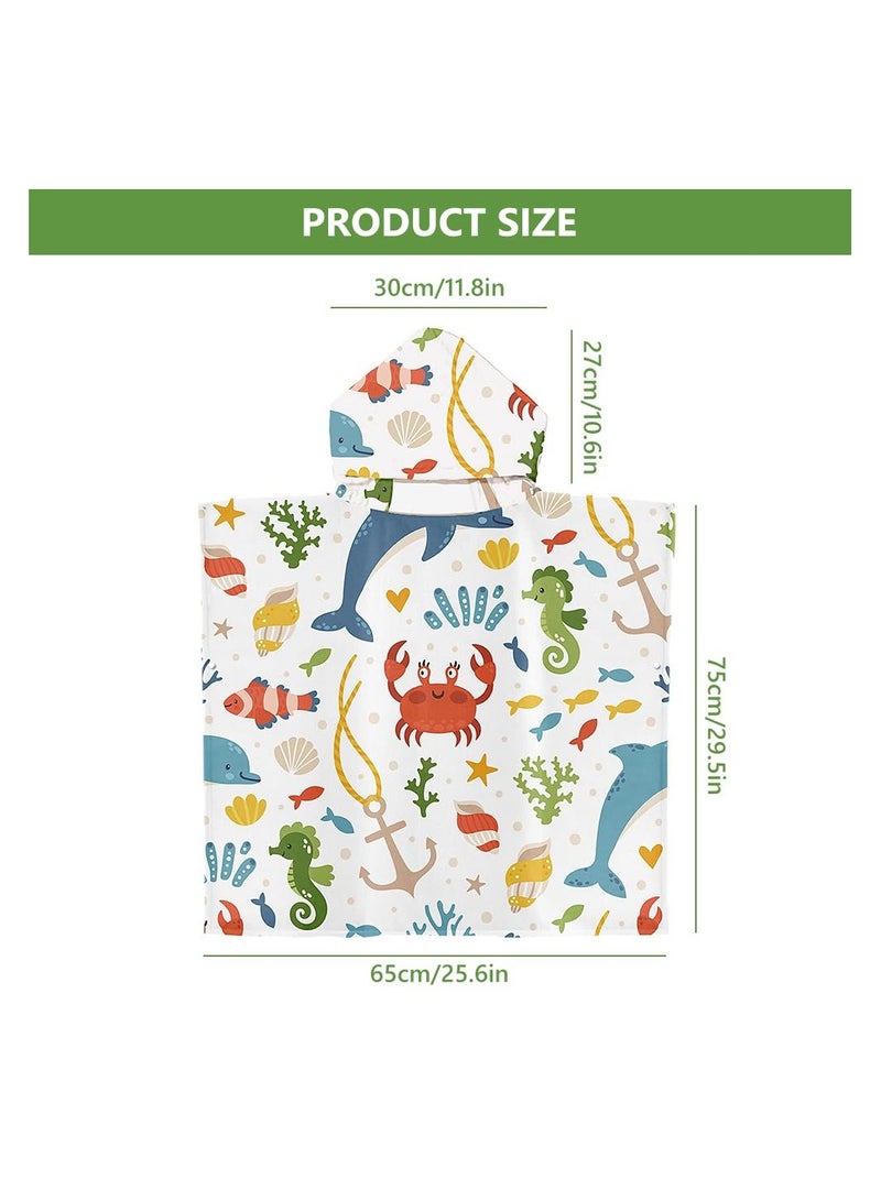 SYOSI Hooded Poncho Towels for Kids, Beach Towel Poncho for Children Baby Kids Toddler, 75 x 65cm Microfibre Swimming Beach Bath Towel with Sea Animals, Swimming Beach Toweling Robe for Girls Boys  - Image 2