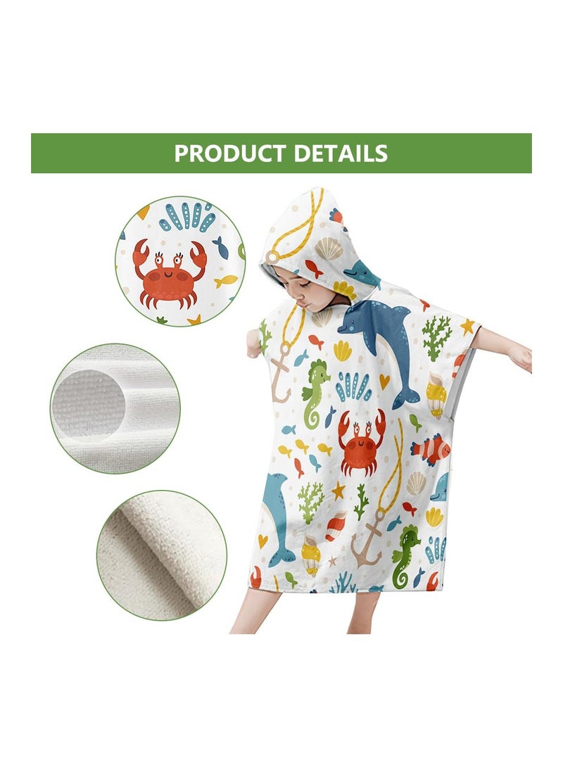 SYOSI Hooded Poncho Towels for Kids, Beach Towel Poncho for Children Baby Kids Toddler, 75 x 65cm Microfibre Swimming Beach Bath Towel with Sea Animals, Swimming Beach Toweling Robe for Girls Boys  - Image 3