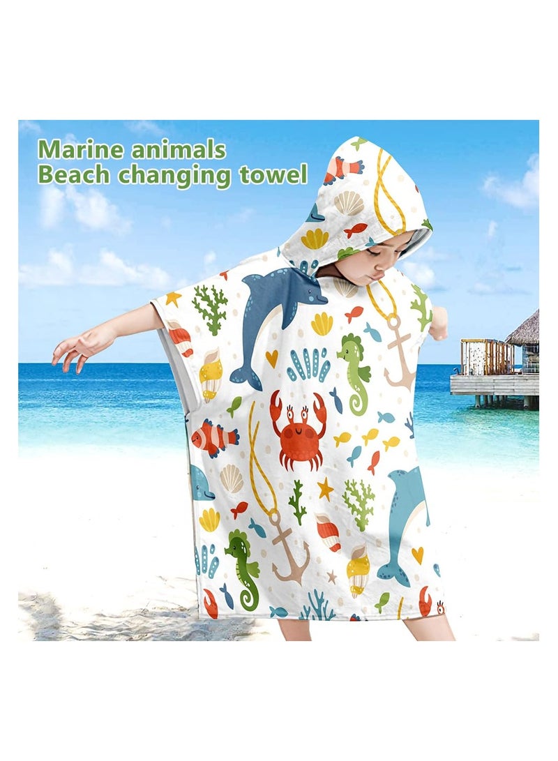 SYOSI Hooded Poncho Towels for Kids, Beach Towel Poncho for Children Baby Kids Toddler, 75 x 65cm Microfibre Swimming Beach Bath Towel with Sea Animals, Swimming Beach Toweling Robe for Girls Boys  - Image 5