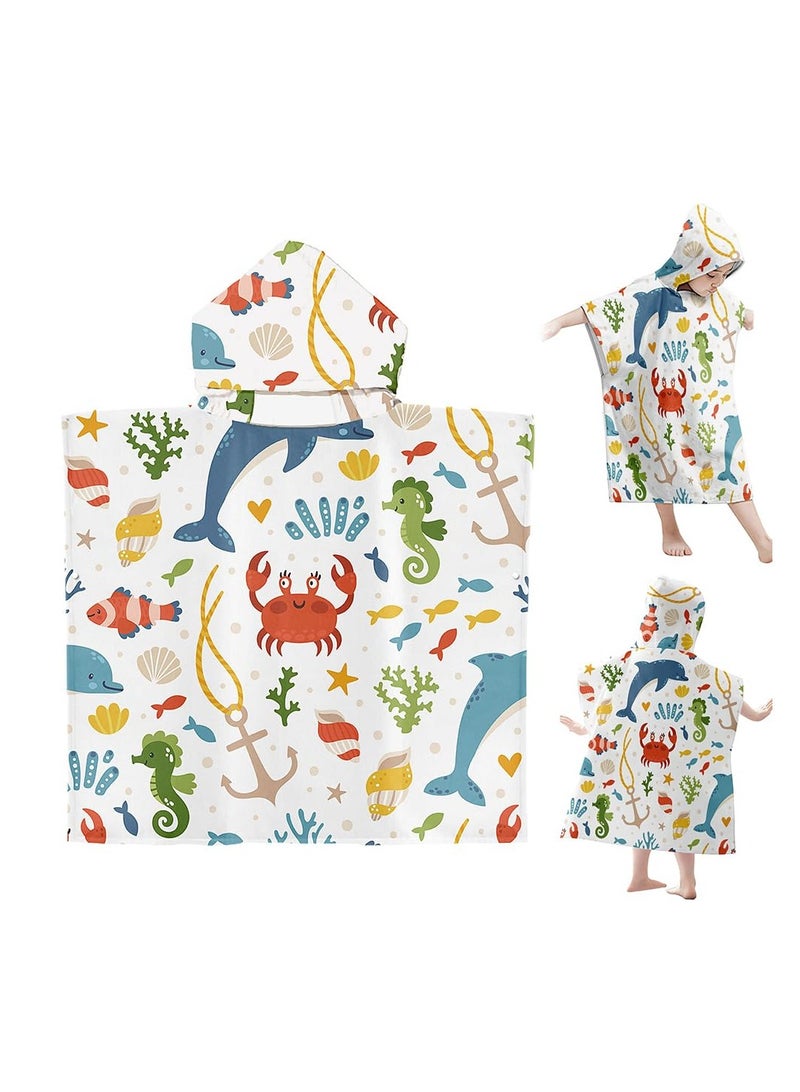 SYOSI Hooded Poncho Towels for Kids, Beach Towel Poncho for Children Baby Kids Toddler, 75 x 65cm Microfibre Swimming Beach Bath Towel with Sea Animals, Swimming Beach Toweling Robe for Girls Boys  - Image 1