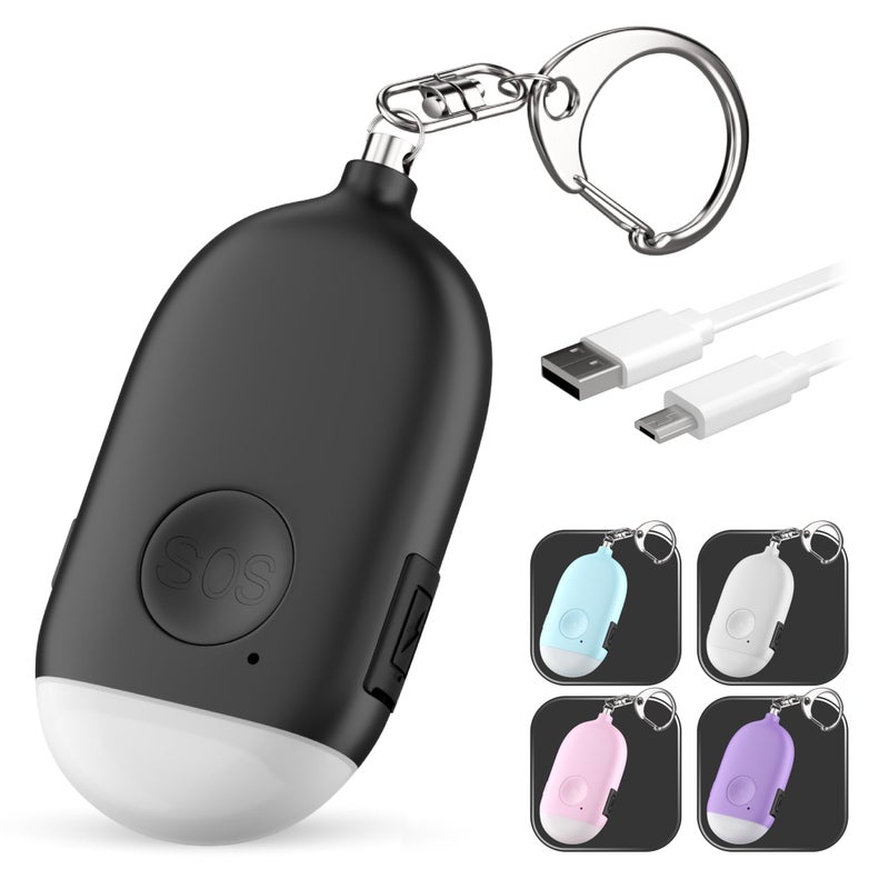 WETEN Personal Alarm Keychain for Women Self Defense - USB Rechargeable 130 dB Loud Safety Siren Whistle with LED Light – Panic Button or Pull Pin Alert Device Key Chain by WETEN (Black) - Image 1