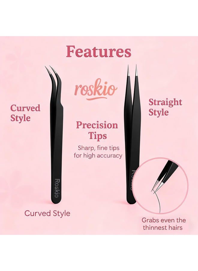 Roskio Nail Art Tweezers and Rhinestone Picker Tool - Sticker and Foil Placer for Eyelash Extension and Nail Decor - 2 Pcs Black - Image 5