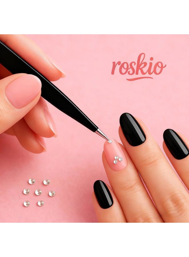 Roskio Nail Art Tweezers and Rhinestone Picker Tool - Sticker and Foil Placer for Eyelash Extension and Nail Decor - 2 Pcs Black - Image 3