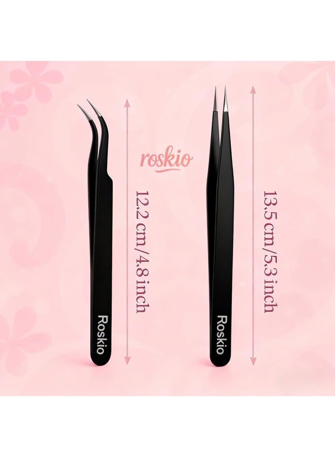Roskio Nail Art Tweezers and Rhinestone Picker Tool - Sticker and Foil Placer for Eyelash Extension and Nail Decor - 2 Pcs Black - Image 2