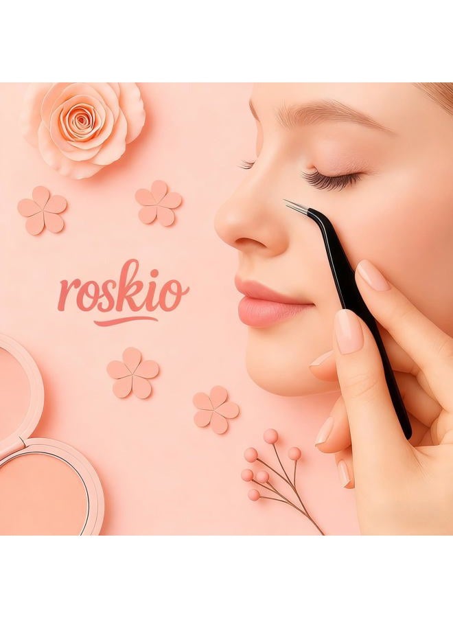 Roskio Nail Art Tweezers and Rhinestone Picker Tool - Sticker and Foil Placer for Eyelash Extension and Nail Decor - 2 Pcs Black - Image 4