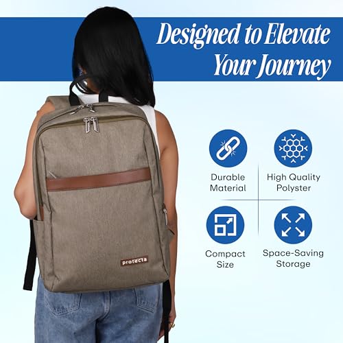 Protecta Delight Ideal for Office Backpack with 15.6 Inch Laptop Compartment & Outer Pocket for Men & Women - Brown - Image 2