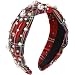 WantGor Pearl Knotted Headband Women Rhinestone Embellished Hairband Elegant Wide Top Knot Bride Headbands Headpieces Party Fashion Elegant Ladies Hair Band Hair Hoop Accessories Red Plaid - Image 2