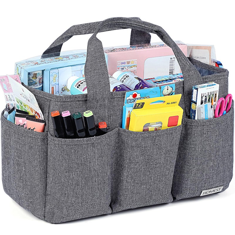 HOMEST Craft Organizer Tote Bag with Multiple Pockets, Storage Art Caddy for Scrapbooking, Crafts Supply Carrier for Tool, Gray - Image 1